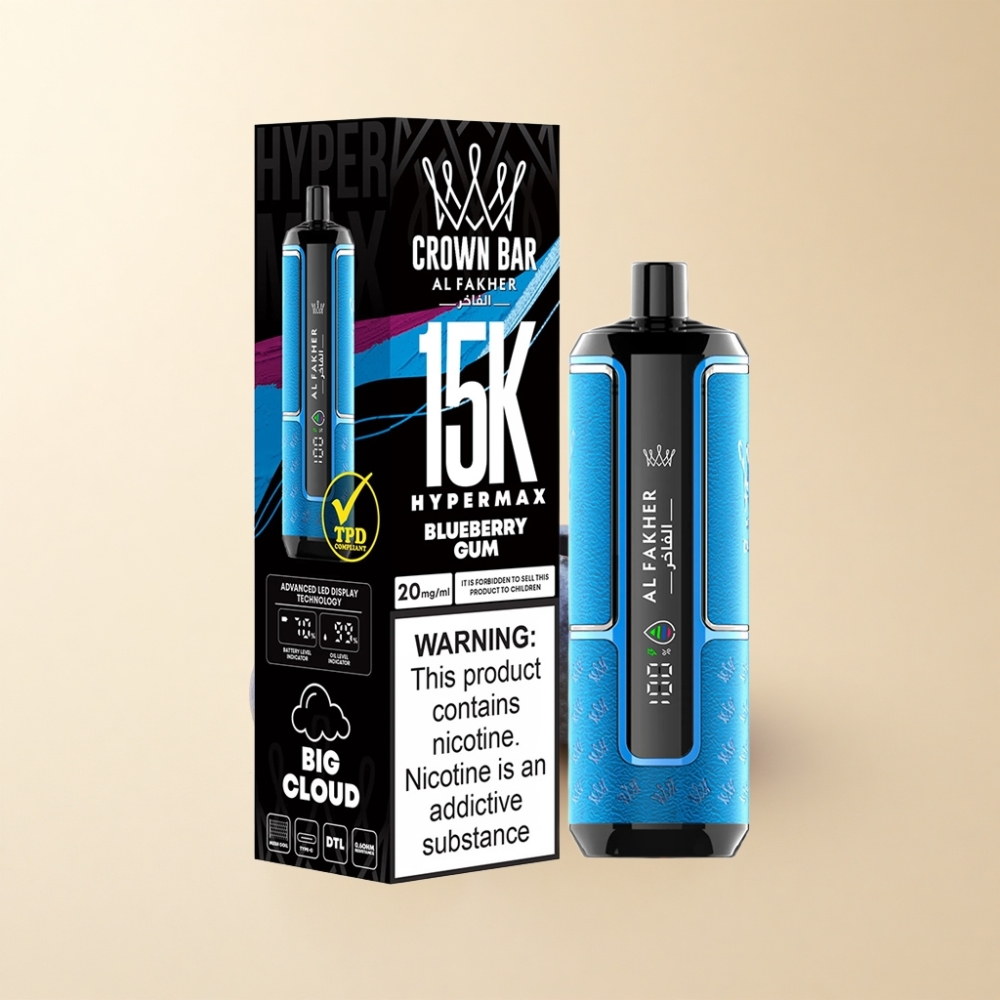 Al Fakher Crown Bar 15K Hypermax Engangsvape med Blåbærtuggummi og 22ml