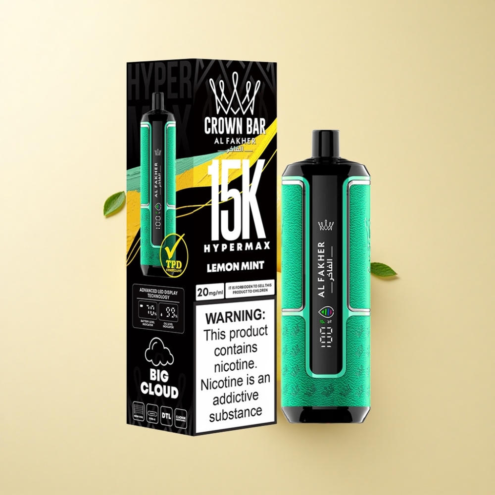 Al Fakher Crown Bar 15K Hypermax Engangsvape med Sitronmynte og 22ml Kapasitet