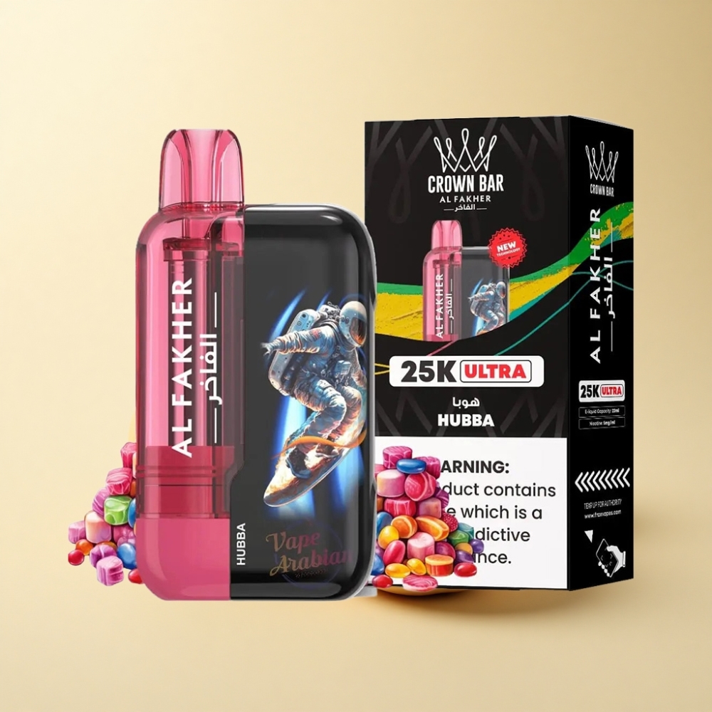 Al Fakher Crown Bar Ultra 25K Engangsdamp med LED-skjerm og Hubba-smak