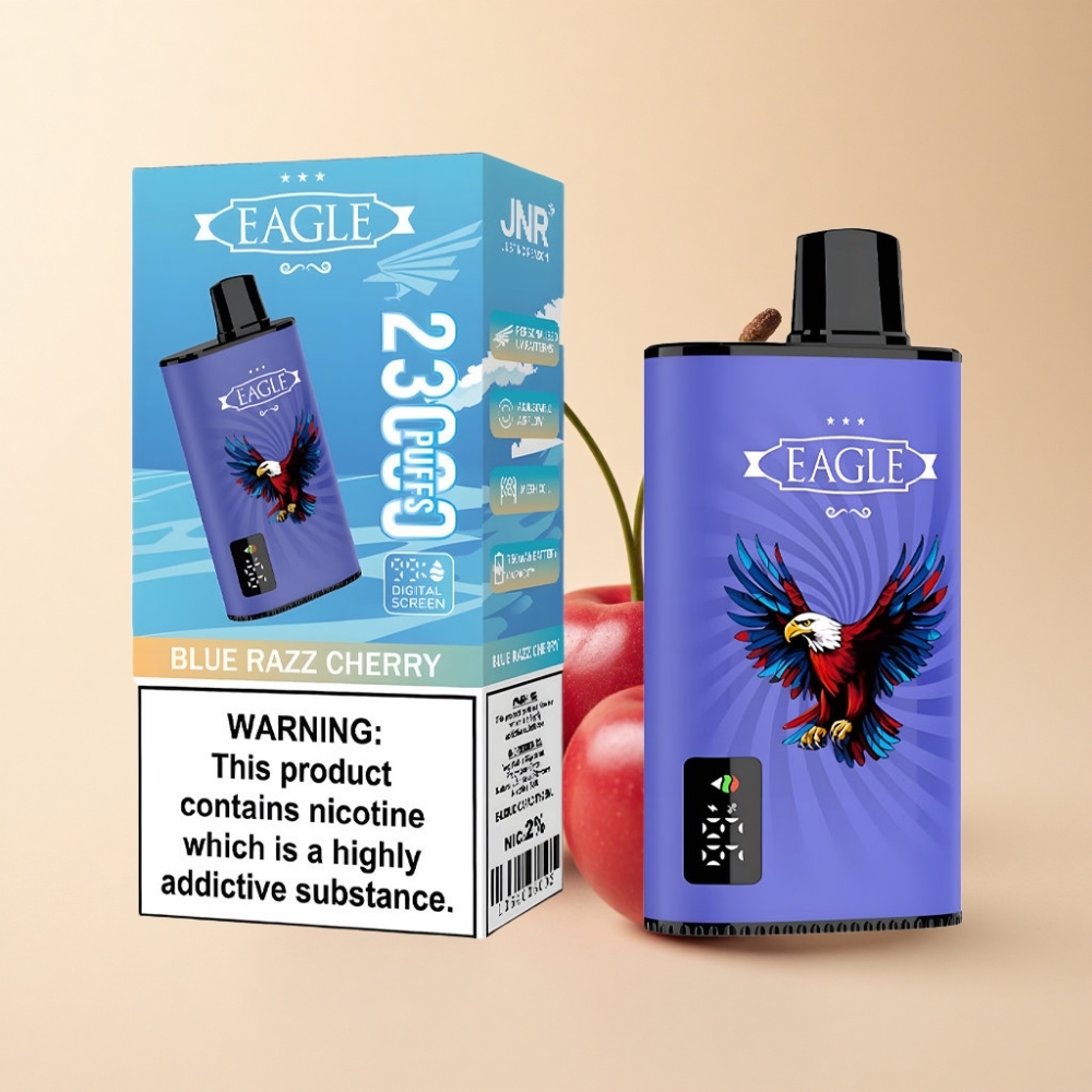 JNR EAGLE Smart 23000 Puffs Blå Bringebær Kirsebær Digital Skjerm Justerbar Luftstrøm