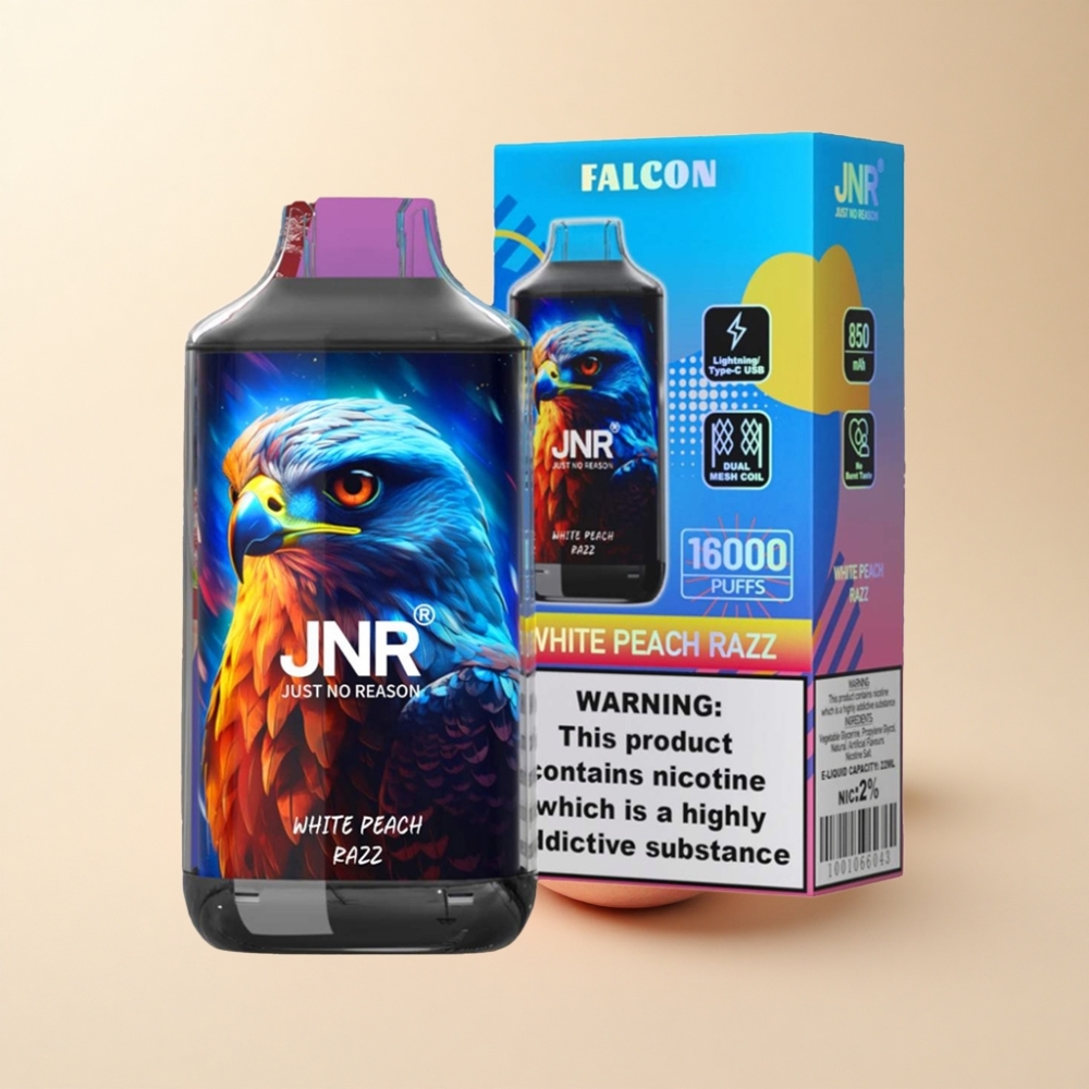 JNR Falcon 16000 Puffs 850mAh Hvit Fersken Bringebær