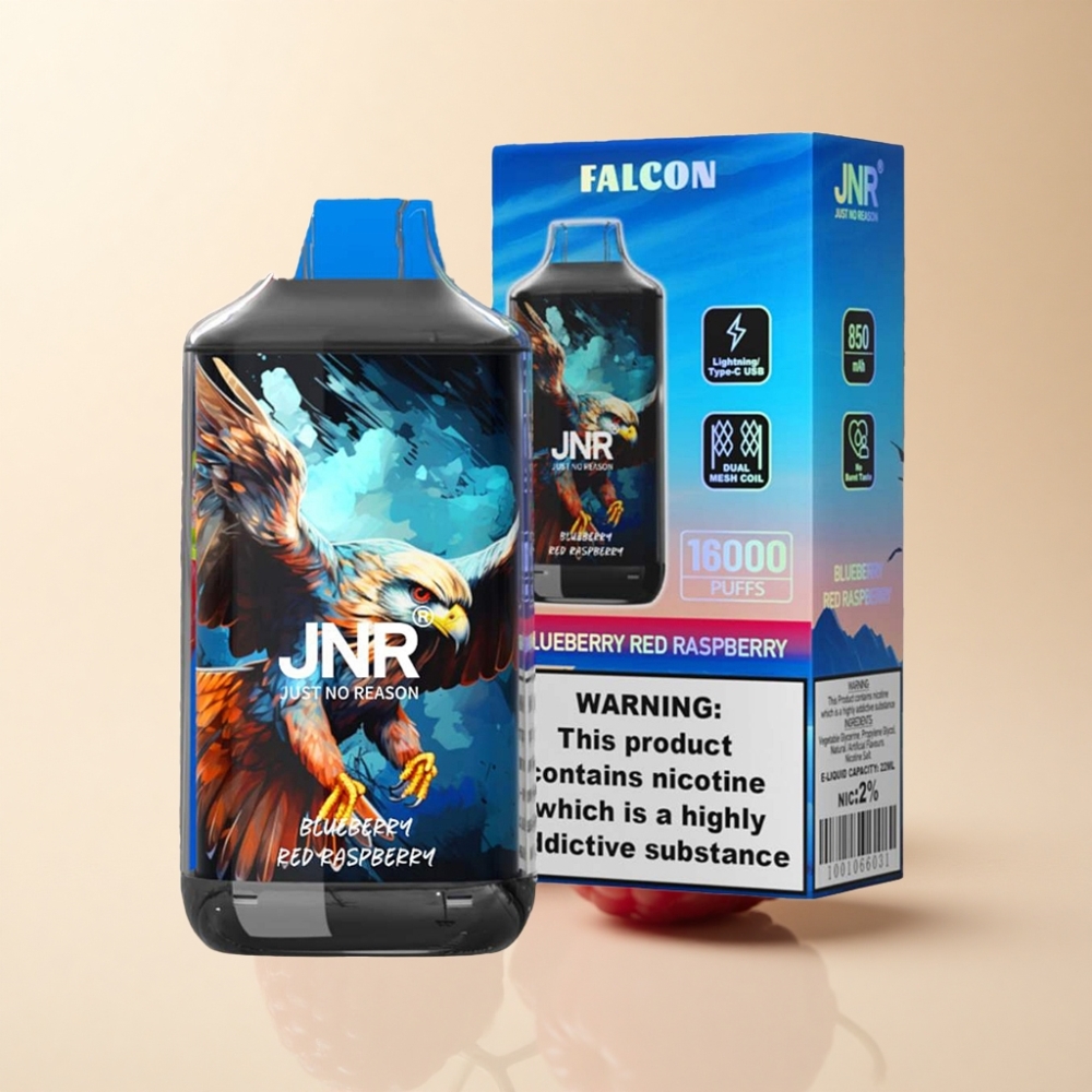 JNR Falcon 16000 Puffs Dual Mesh Coil Blåbringebær Rød Bringebær