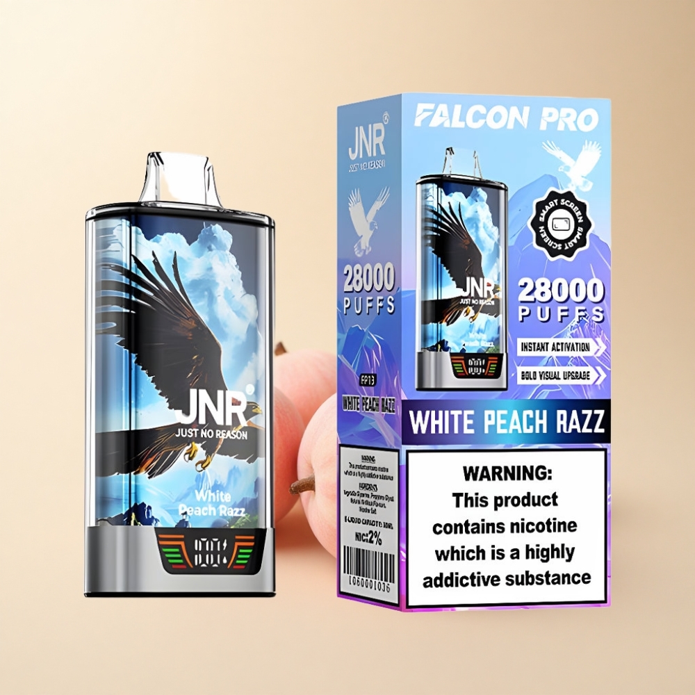 JNR Falcon Pro 28000 Hvit Fersken Bringebær 30ml 950mAh