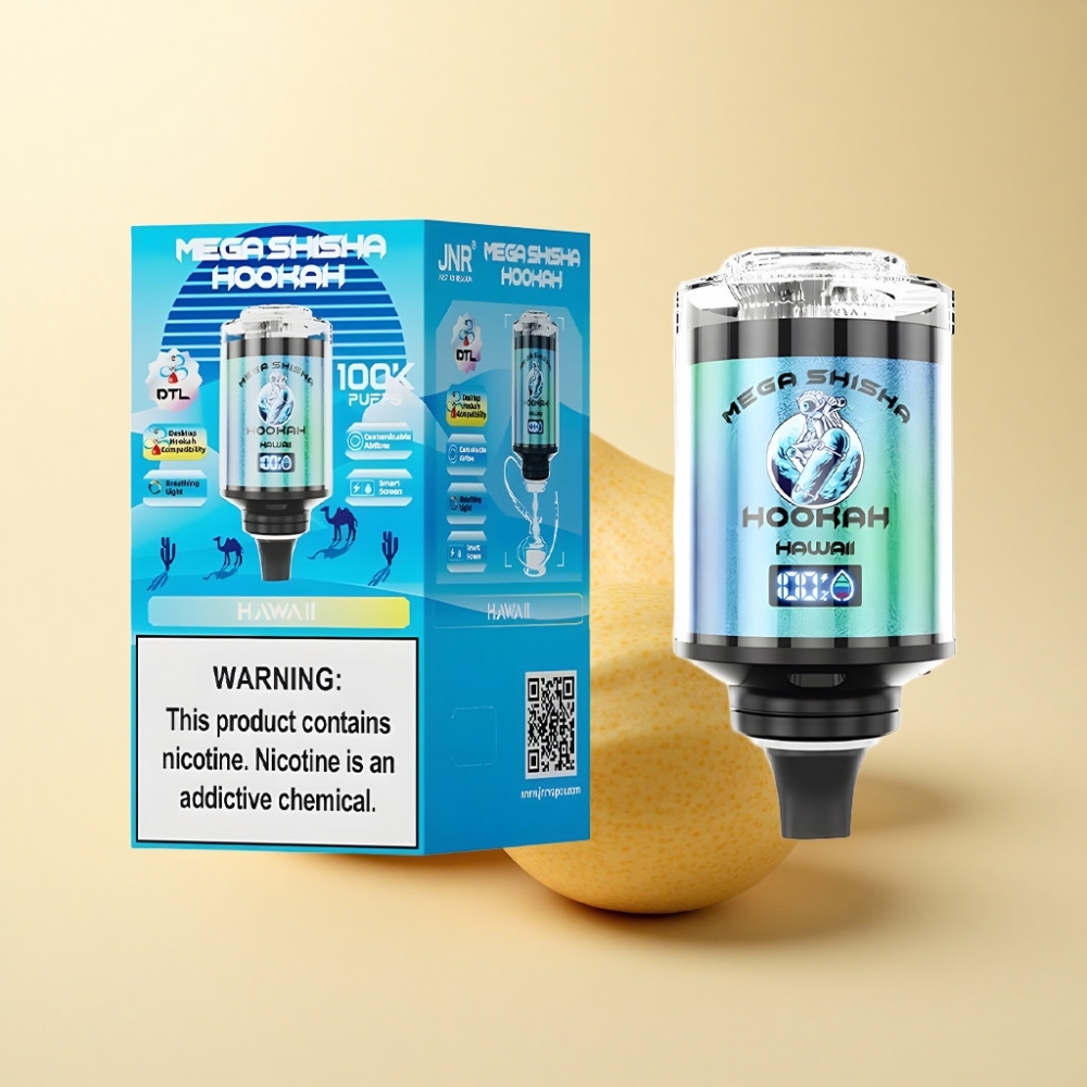 JNR Mega Shisha Hookah 100K Hawaii Type-C Hurtiglading Interaktiv Skjerm
