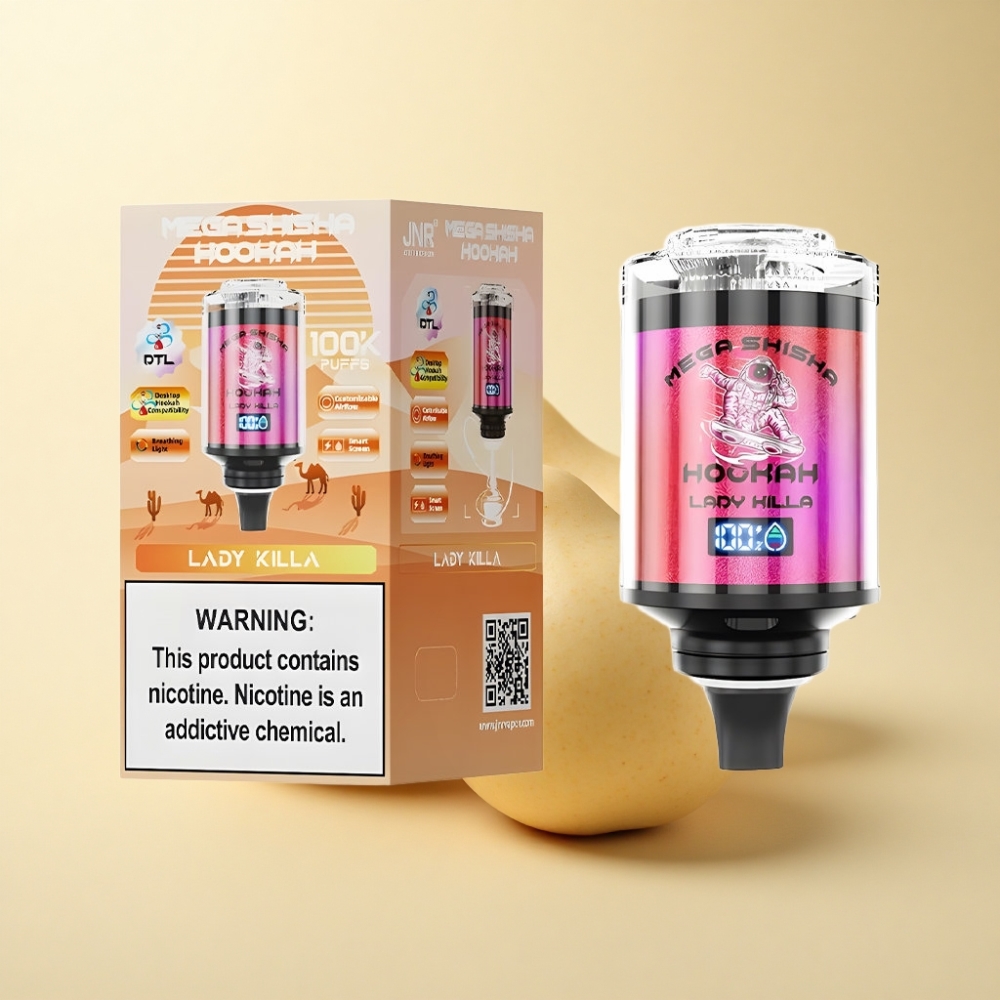 JNR Mega Shisha Hookah 100K Lady Killa Dame Dreper Type-C Hurtiglading Interaktiv Skjerm