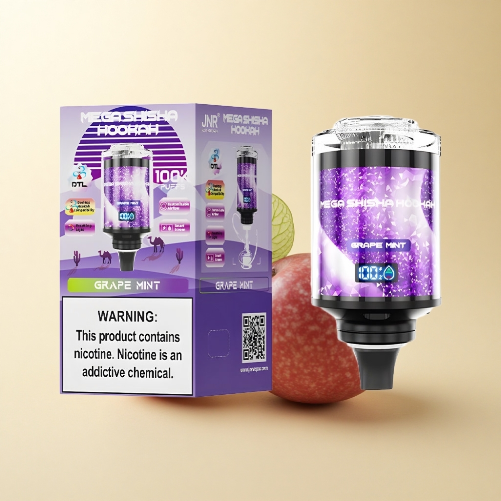 JNR Mega Shisha Hookah 100K Puff 60ml Druemynte Skjerm Luftstrøm