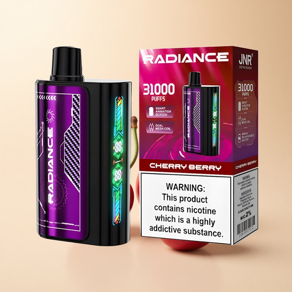 JNR Radiance 31000 Puffs 28ml Smart Skjerm Kirsebær Bær