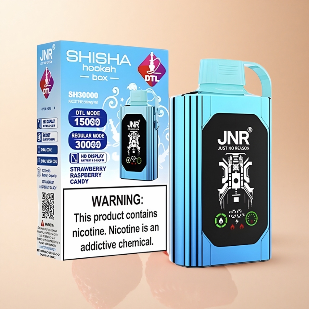 JNR Shisha Hookah Box 20500 Puffs HD Skjerm Jordbær Bringebær Godteri Type-C Hurtiglading