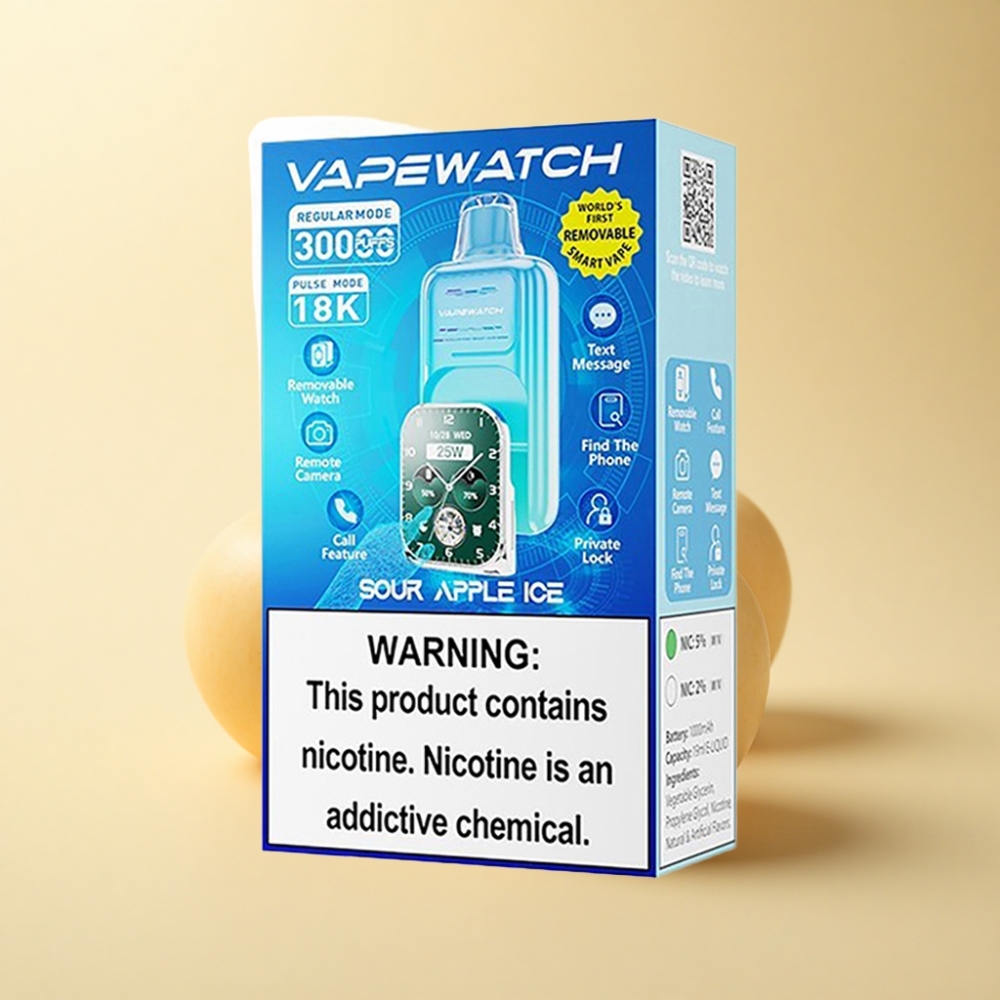 JNR VapeWatch 30000 Puffs 19mL Syrlig Eple Is Type-C Hurtiglading