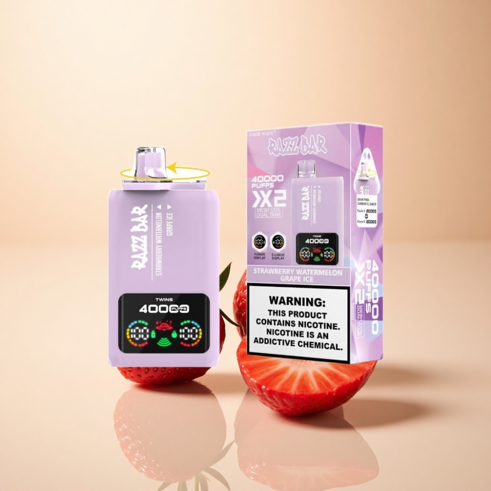 Razz Bar 40000 Puffs 1.0Ω×2 Mesh Coil Jordbær Vannmelon & Drue Is