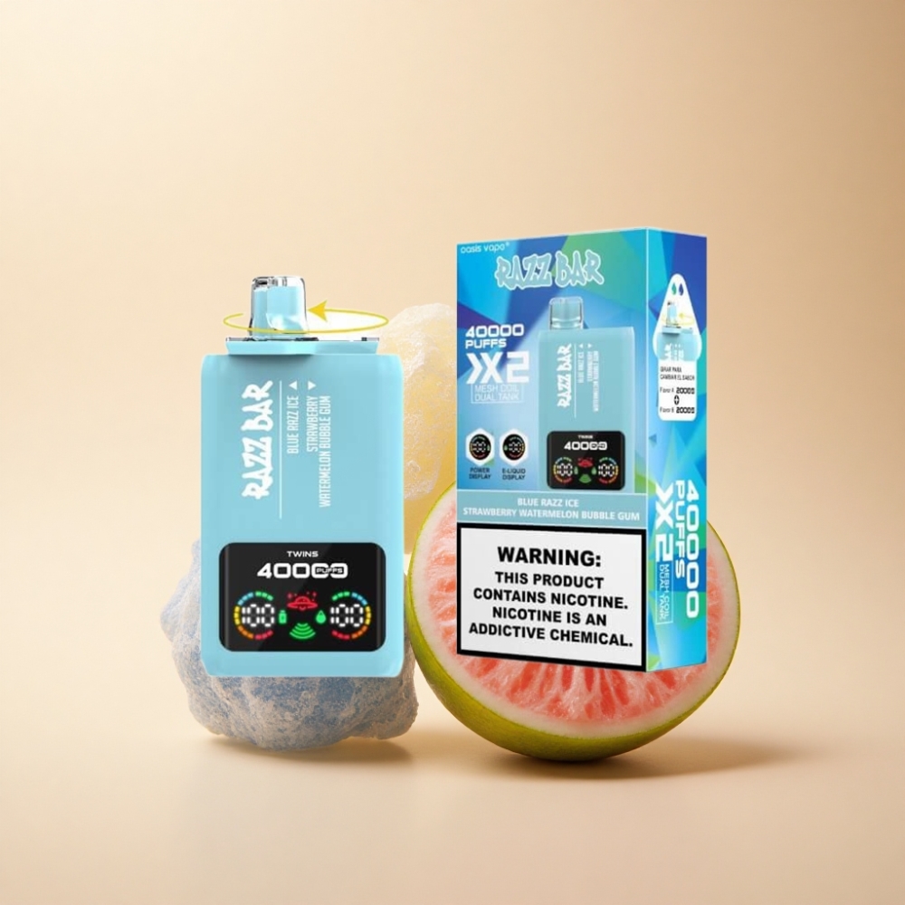 Razz Bar 40000 Puffs 1.0Ω×2 Mesh Type-C Blå Bringebær Is-Jordbær Vannmelon Tyggis