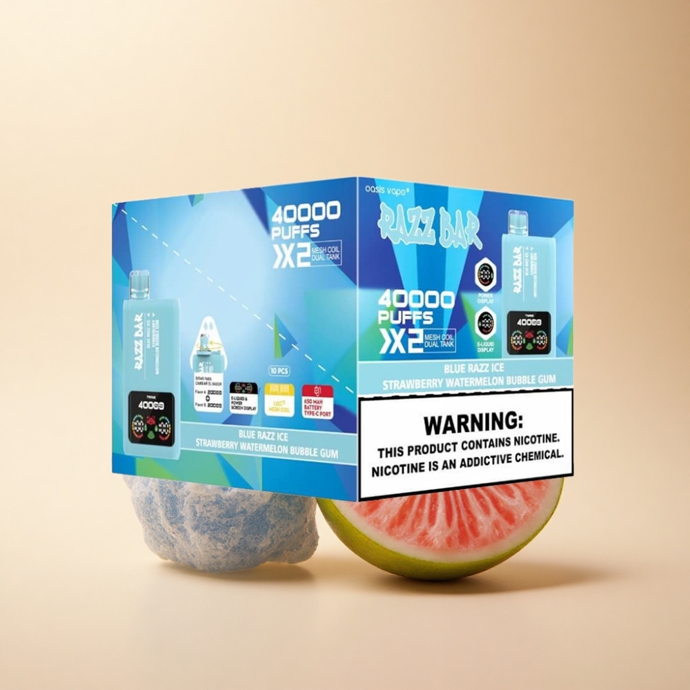 Razz Bar 40000 Puffs 1.0Ω×2 Mesh Type-C Blå Bringebær Is-Jordbær Vannmelon Tyggis