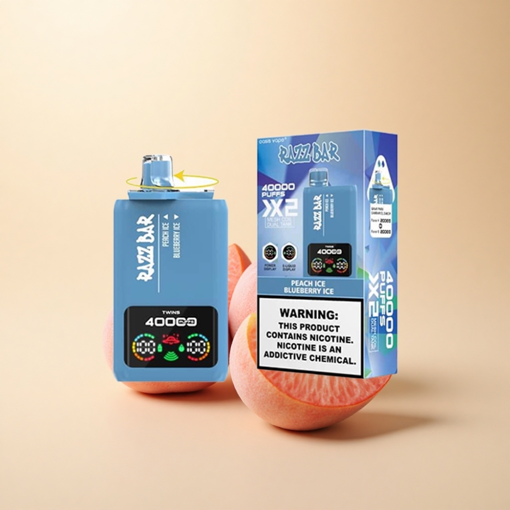 Razz Bar 40000 Puffs 650 Mah Fersken Is & Blåbær Is