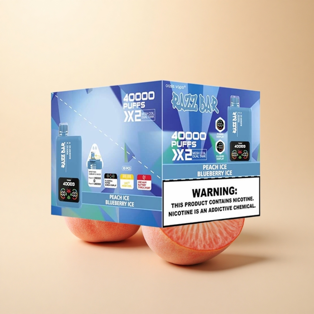 Razz Bar 40000 Puffs 650 Mah Fersken Is & Blåbær Is