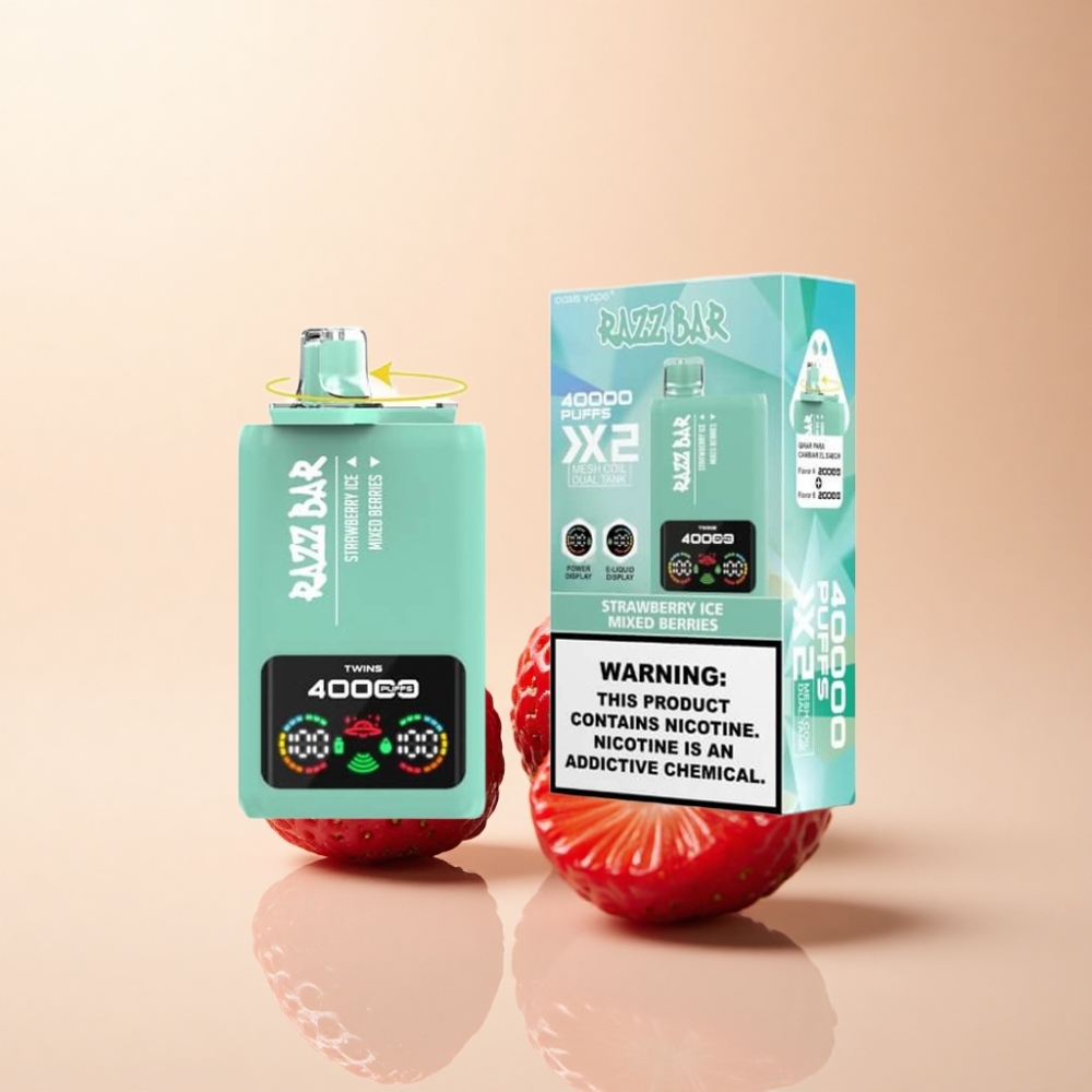 Razz Bar 40000 Puffs Power Skjerm Jordbær Is & Blandede Bær