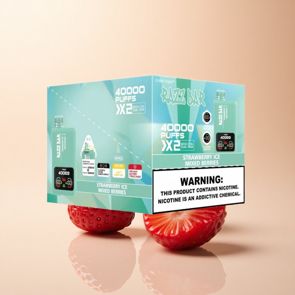 Razz Bar 40000 Puffs Power Skjerm Jordbær Is & Blandede Bær