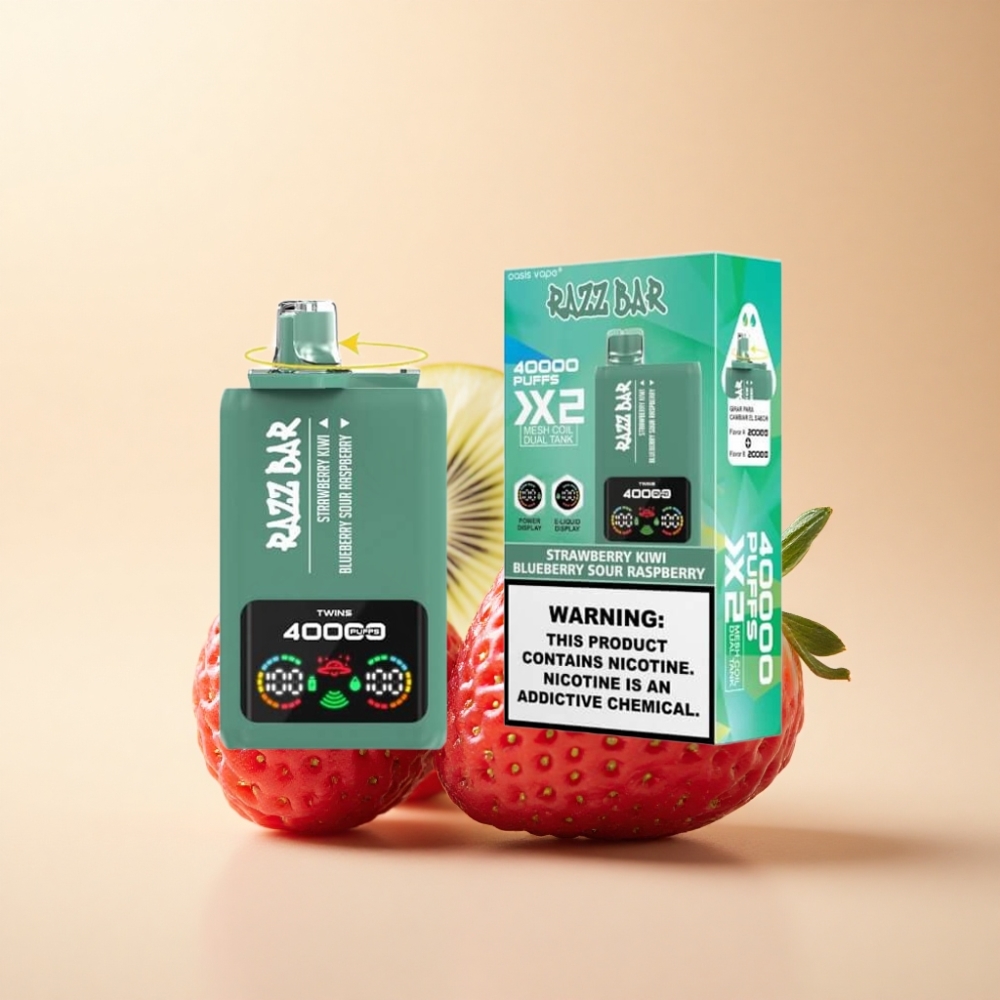 Razz Bar 40000 Puffs Power Skjerm Jordbær Kiwi & Blåbær Sur Bringebær