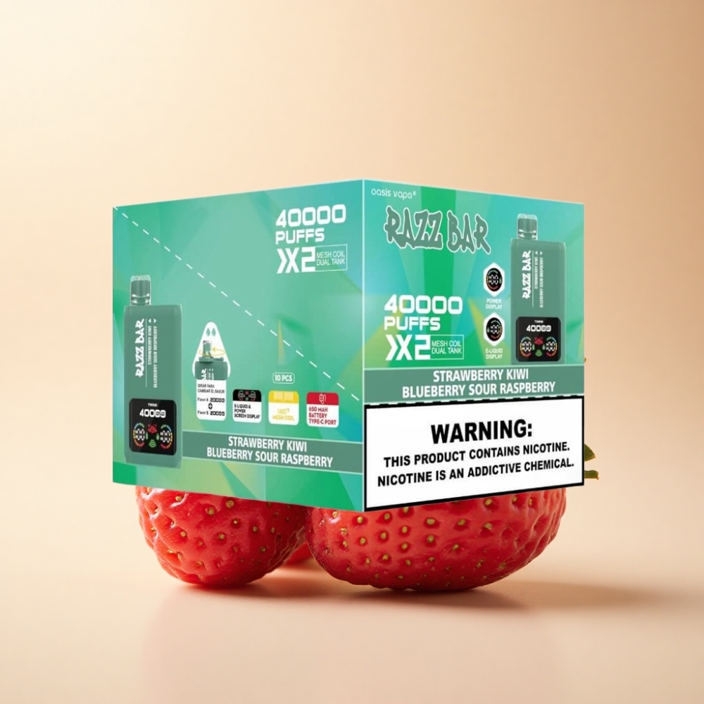 Razz Bar 40000 Puffs Power Skjerm Jordbær Kiwi & Blåbær Sur Bringebær