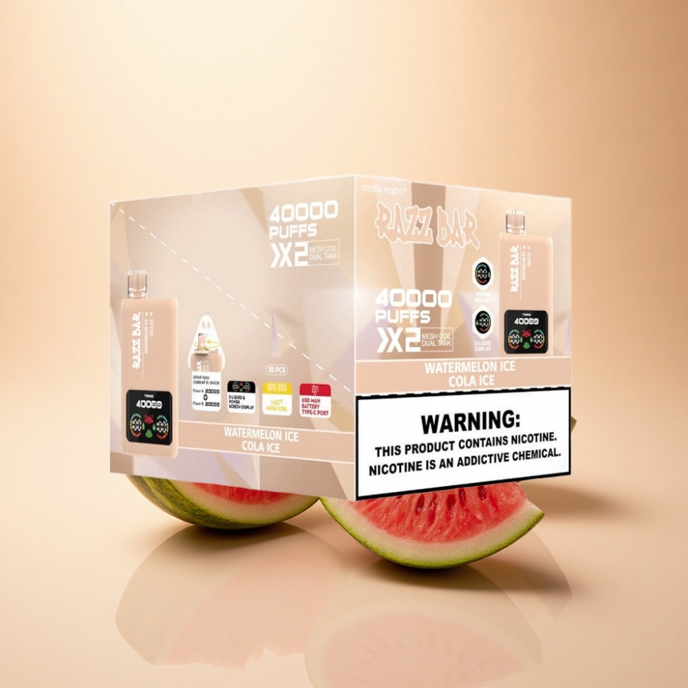 Razz Bar 40000 Puffs Power Skjerm Vannmelon Is & Cola Is