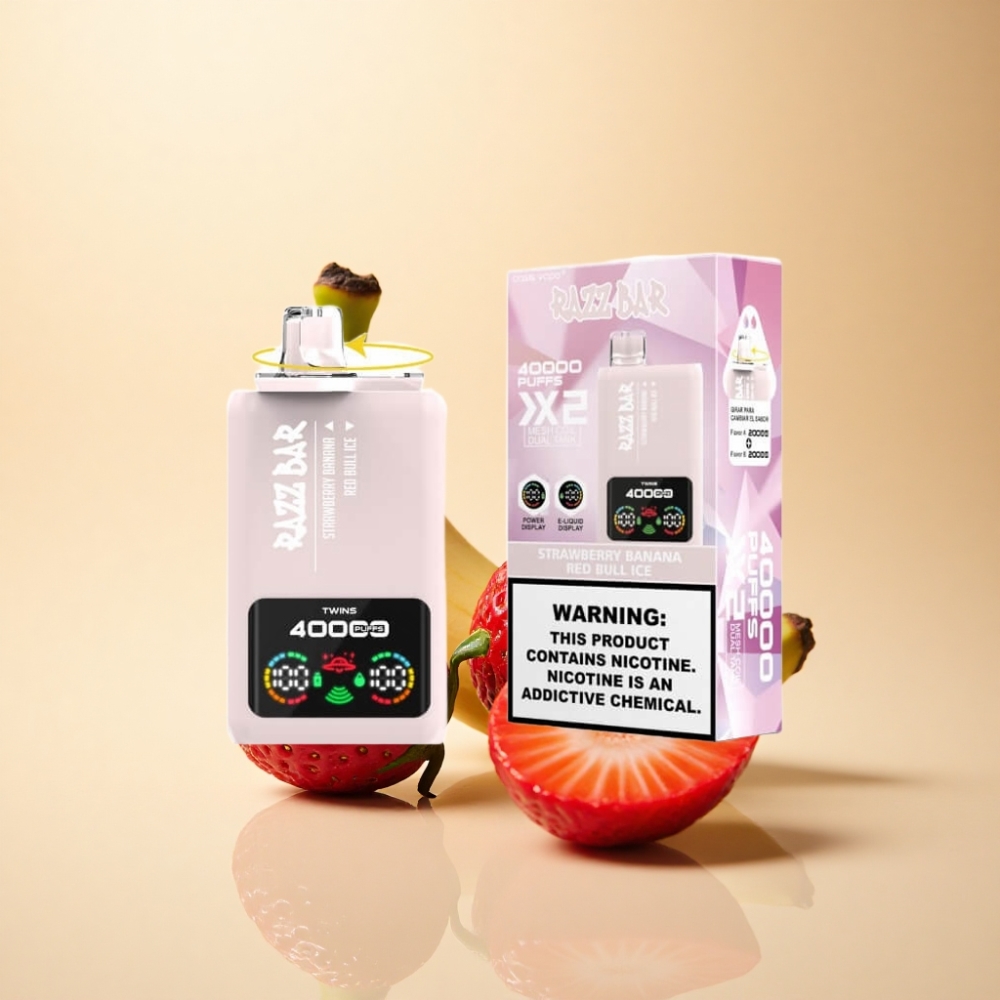 Razz Bar 40000 Puffs Skjerm 1.0Ω×2 Jordbær Banan & Red Bull Is