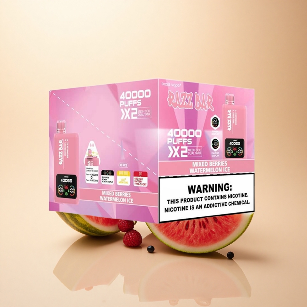 Razz Bar 40000 Puffs Skjerm MIXED BERRIES & WATERMELON ICE