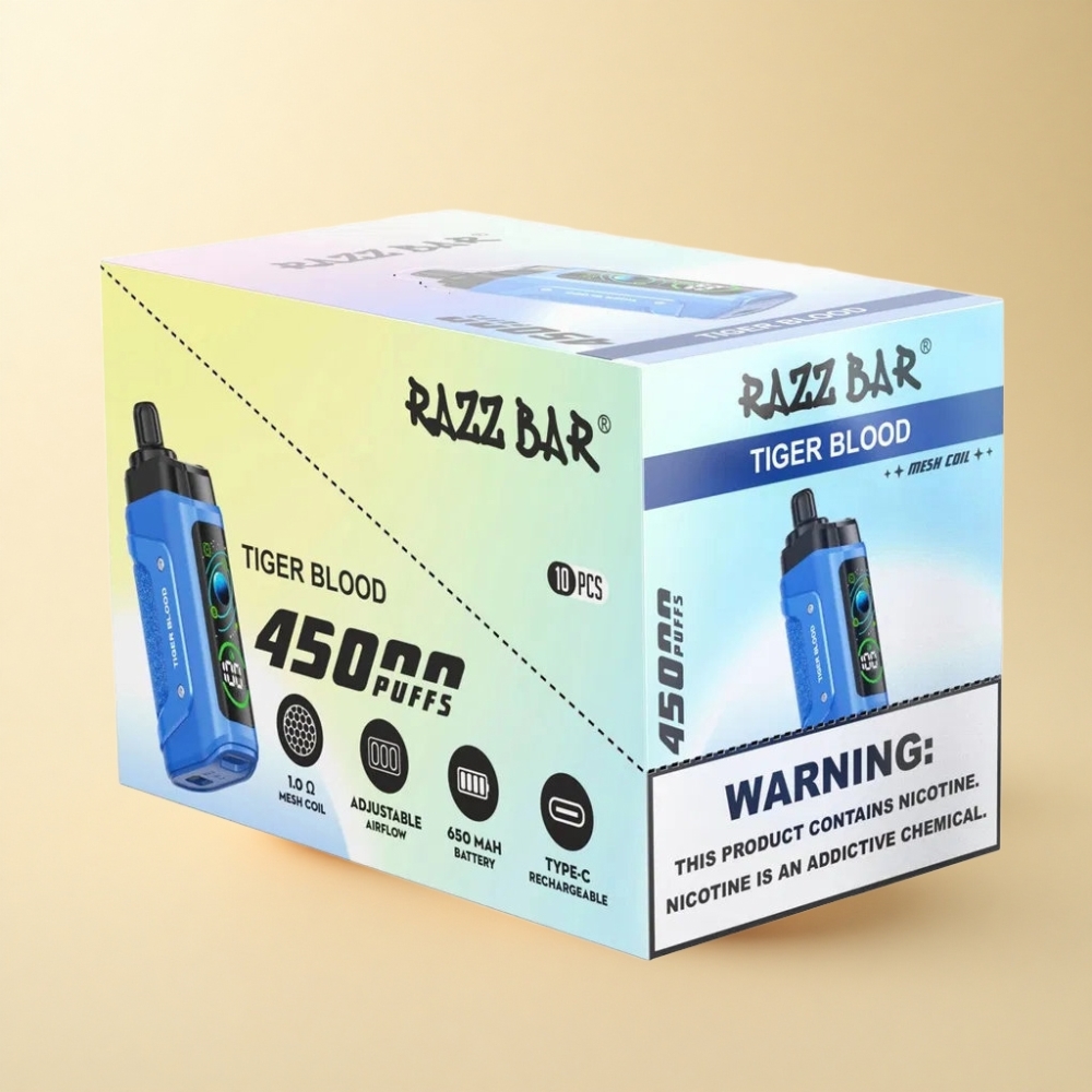 Razz Bar 45000 Puffs Tigerblod Justerbar Luftstrøm 650mAh