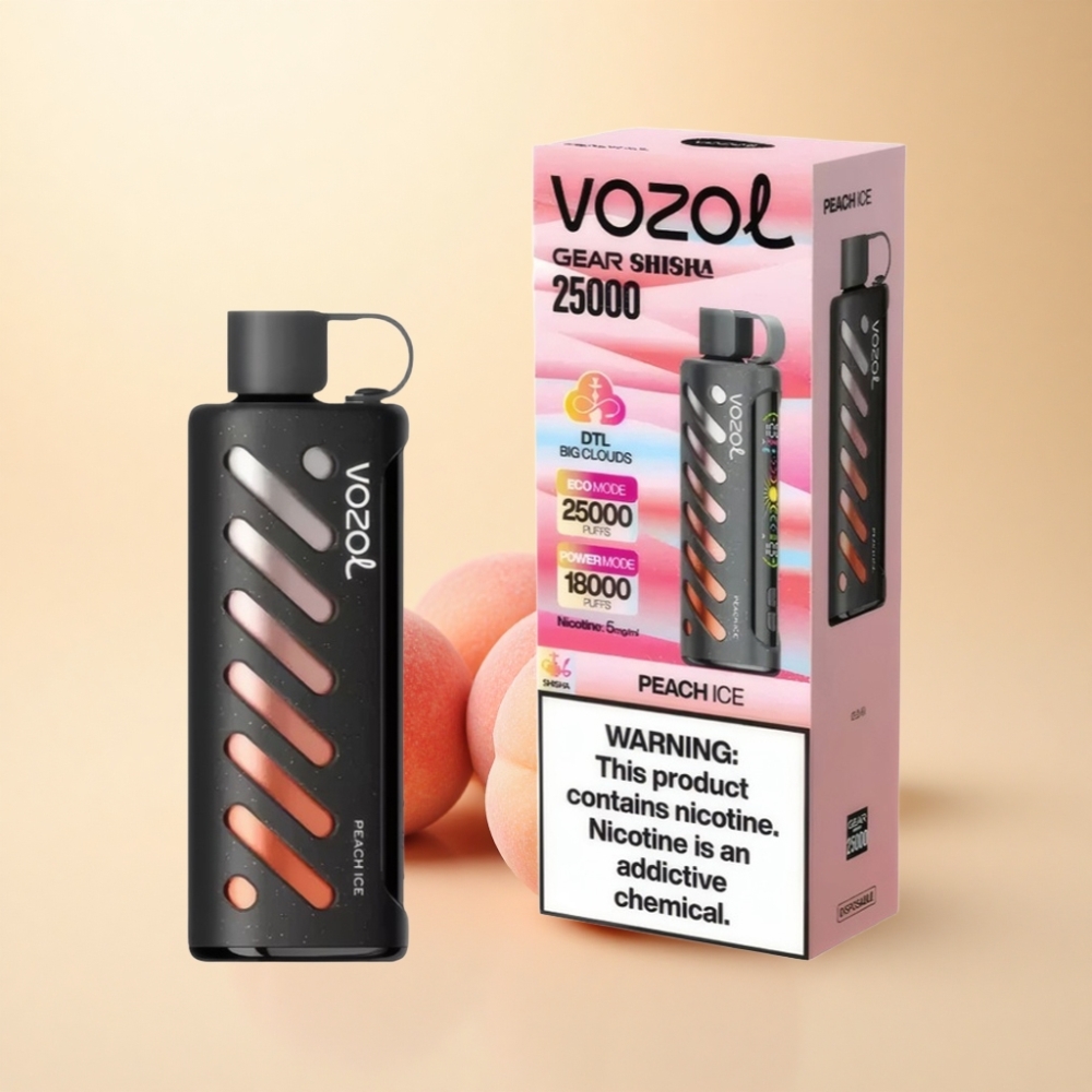 VOZOL Gear Shisha 25000 Puffs Fersken Is S.i.L.C Tech Dual Mesh