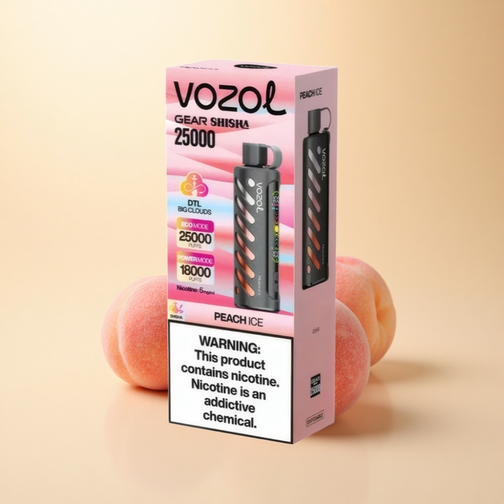 VOZOL Gear Shisha 25000 Puffs Fersken Is S.i.L.C Tech Dual Mesh