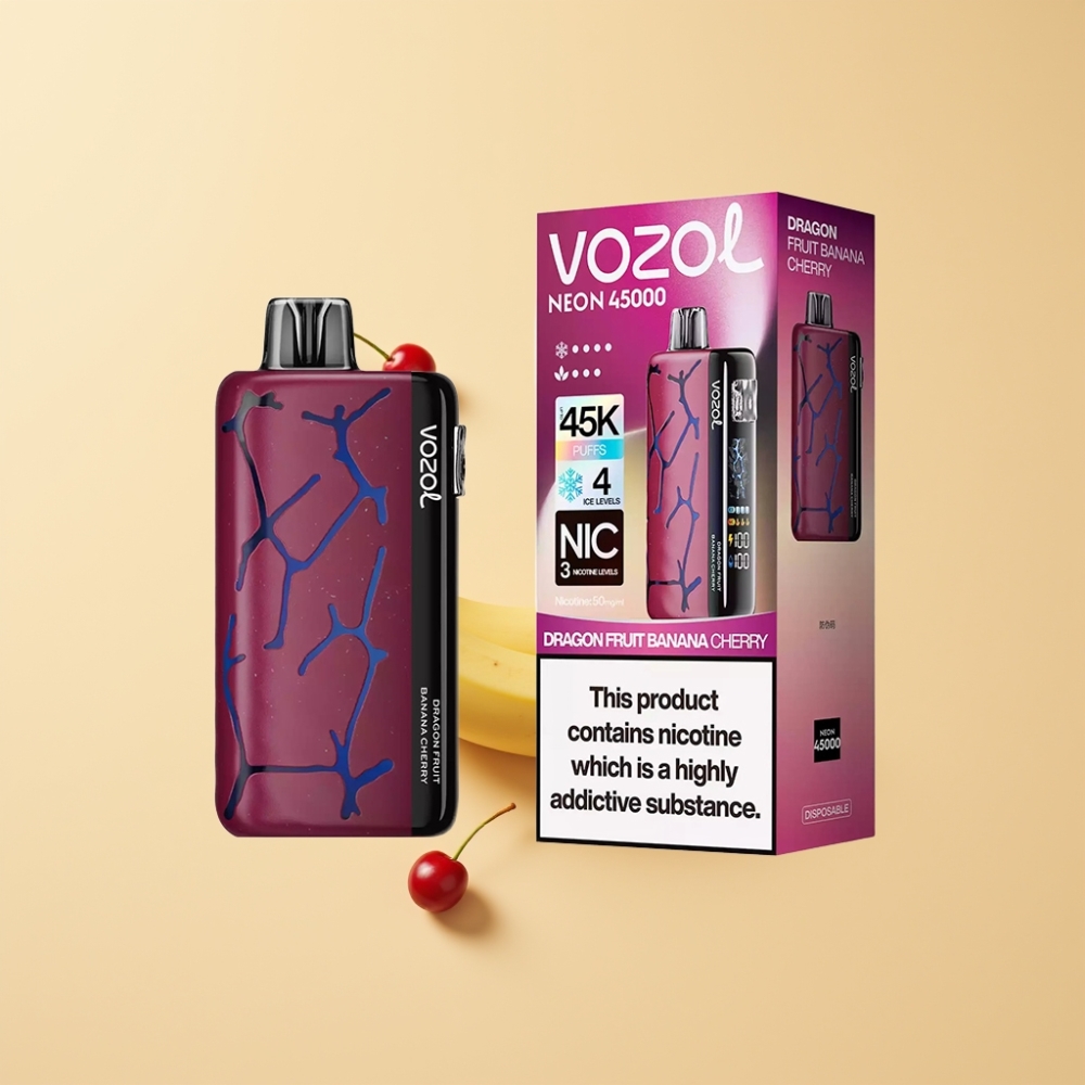 Vozol Neon 45K 45000 Puffs Justerbar Is 4 Modus Dragefrukt Banan Kirsebær