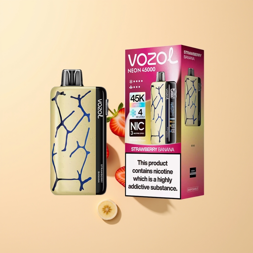 Vozol Neon 45k 45000 Puffs Justerbar Is 20ml Jordbær Banan
